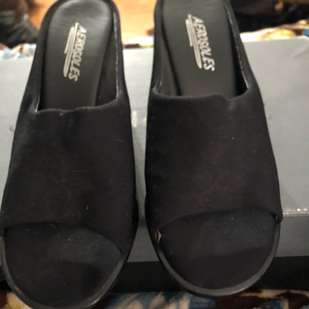 Aerosoles black open toe heeled mules Sz 7